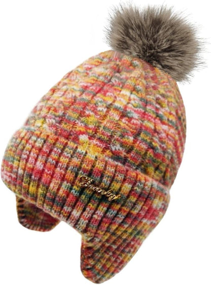 FENELY Women's Knitted Warm Beanie Winter Hat, Warm Chunky Snow Hat with Pompom