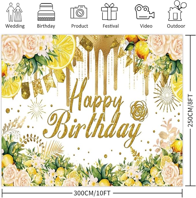 10x8ft Gold Floral Birthday Backdrop, Rose Gold Glitter Bokeh Photography Background Girls Birthday Party Cake Table Decorations Photo Shoot Banner Props