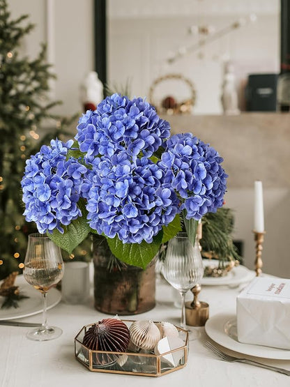 4 Pcs 20 '' Real Touch Hydrangeas Royal Blue Artificial Hydrangeas Flowers Faux Latex Hydrangea for Kitchen Living Room Porch Home Decor Baby Shower Party Wedding Xmas Table Centerpiece