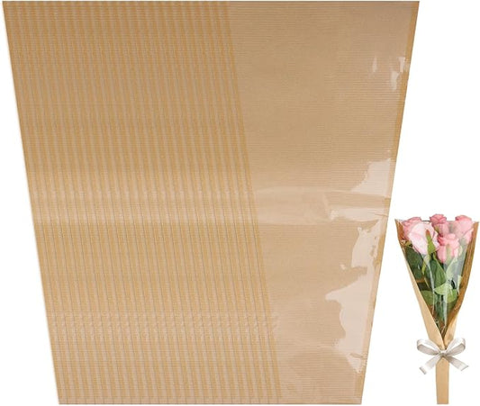 Motroce 100Pcs Flower Bags for Bouquets, 9.5 x 17.9 Inches Flower Bouquet Wrapping Paper Floral Sleeves, Clear Front Kraft Paper Bouquet Bags, Brown