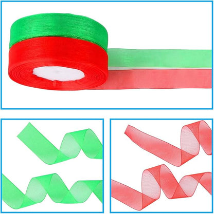 DECYOOL 4 Rolls 150 Yards Christmas Ribbons Metallic Glitter Fabric Organza Holiday Festival Ribbons 4/5" Wide for Gift Wrapping Decoration