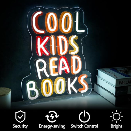 Cool Kids Read Books UV Neon Sign, Handmade Light Up USB 3D Wall Art Wall Decor Sign Light for Book Club Classroom Read Corner Kid's Reading Study Room Home Library Librarian Bookworm Gift-15.7"x12.6"
