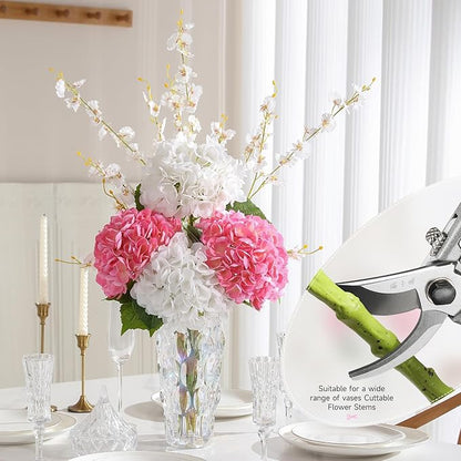 4Pcs Hydrangea Artificial Flowers, 22.44" Real Touch Latex Faux Hydrangea with Long Stems & Leaves for Home Office Decor or Wedding, Party, Centerpieces, Floral Arrangements (White&Pink)