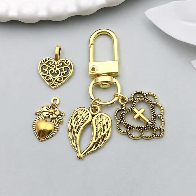 WOCRAFT 60pcs Antique Gold Heart Valentine's Day Wedding Charms for Jewelry Making Sets DIY Necklace Bracelet Keychain Crafting Charms Kit Craft Supplies (SN918)