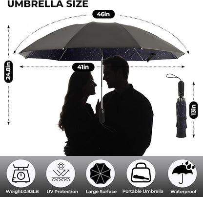 Compact Inverted Travel Umbrella, Automatic Open Close, 9-Rib 46 Inch Windproof Umbrella, Waterproof UPF 50+, Portable Umbrellas for Men, Women, Travel, and Daily Use
