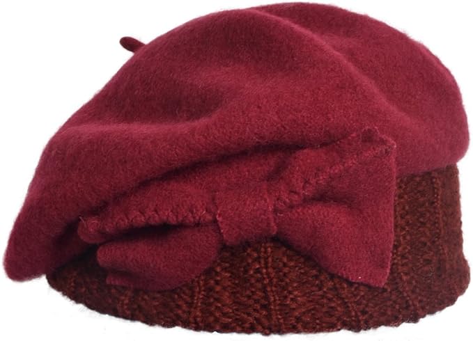 VECRY Lady French Beret 100% Wool Beret Floral Dress Beanie Winter Hat