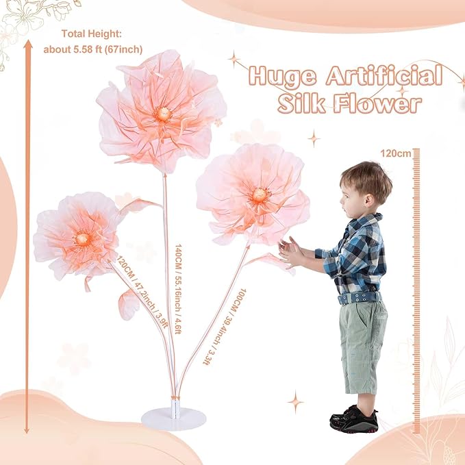 B-COOL Artificial Giant Flowers for Wedding Decoration: Champagne Huge Flowers 5.58 ft Large Silk Flower Faux Floral for Party Reception Arrangements Photographic Props Background Decor