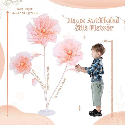 B-COOL Artificial Giant Flowers for Wedding Decoration: Champagne Huge Flowers 5.58 ft Large Silk Flower Faux Floral for Party Reception Arrangements Photographic Props Background Decor
