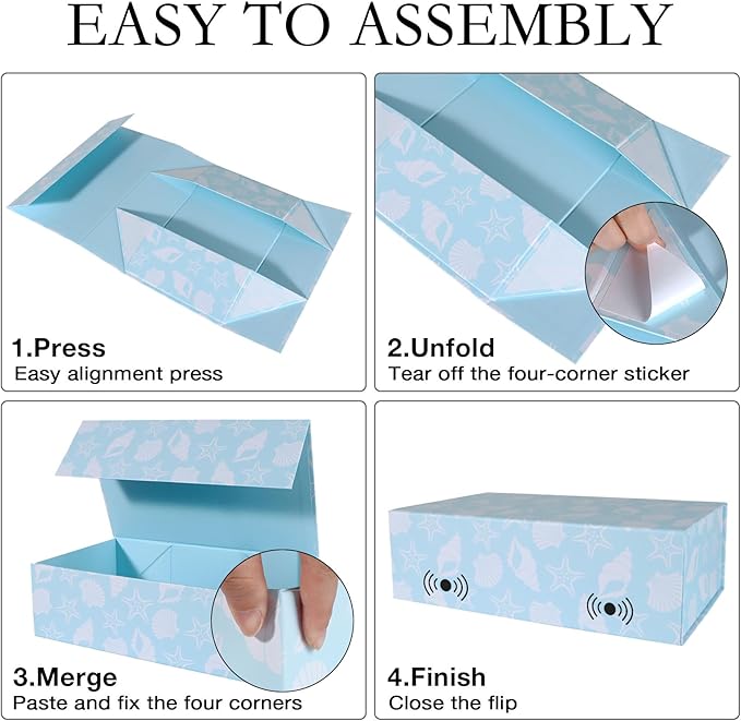 Blue Ocean Theme Gift Box with Magnetic Lids 13.8x8.3x4.4 in, Large Bridesmaid Proposal Boxes, Rectangle Wedding Decorative Storage Box 5 Pack