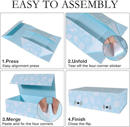 Blue Ocean Theme Gift Box with Magnetic Lids 13.8x8.3x4.4 in, Large Bridesmaid Proposal Boxes, Rectangle Wedding Decorative Storage Box 5 Pack