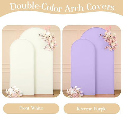Cream Purple Arch Backdrop Cover Set of 2 Spandex Arch Covers 7.2 and 6ft Wedding Birthday Party Arch Covers Stretchy Backdrop Bridal Baby Shower Biege Lavender Arch Stand Cover