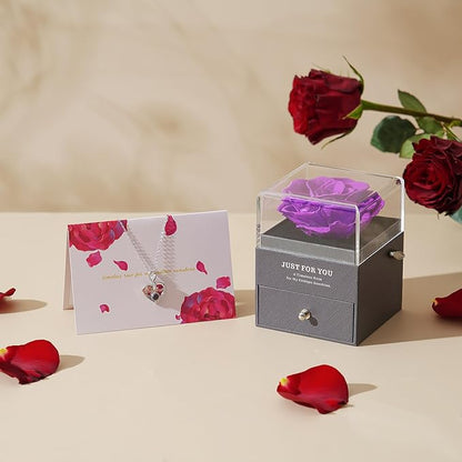ADDWel Rose Gifts for Grandma Birthday, Unique Preserved Rose Music Box with Silver Grandma Necklace Gift for Grandmother Abuela Nana Gifts from Grandkids, Cute Bday for Grandmas