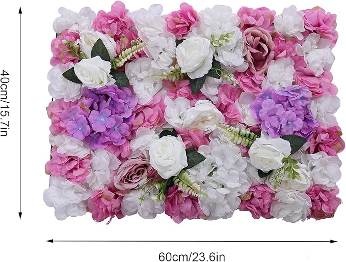 Flower Wall Backdrop, 6 Pcs Flower Wall Panels Artificial Floral Wall Background for Wall Decoration in Wedding Sites, Birthday Parties Per Panel 56-59 Flowers 24 x 16 Inch