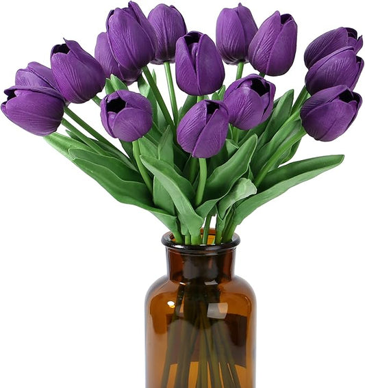SITUMEIZI 15pcs Tulips Fake Artificial Flowers Real Touch 14" Silk Flower for Home Decor Easter Spring Wedding Bouquet Decorations Mother's Gift Day Floral Arrangements(Deep Purple)