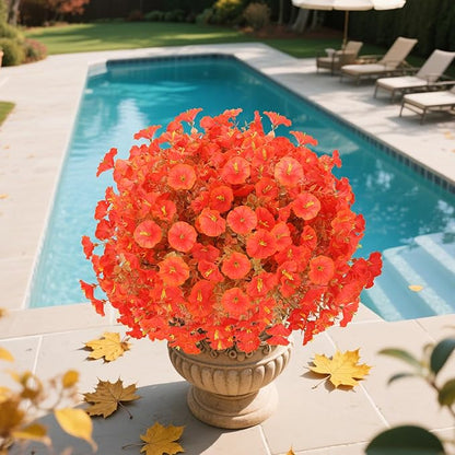 12 Bundles UV Resistant Fake Mums Silk Flowers Faux Mums, Fall Flowers Artificial for Decoration,Artificial Morning Glory for Thanksgiving Fall Decor Halloween Window Box Porch Outdoor Garden