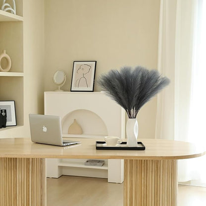 60pcs Grey Pampas Grass Decor - 24 Inch Long Faux Pampas Grass Decor, Artificial Pampas Feather for Vase Filler, Wedding, Party, Office and Home Decor (Grey)