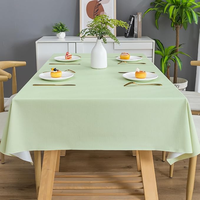 Rectangle Table Cloth,100% Waterproof Tablecloth Oil Proof Spill Proof Vinyl Table Cloth, Wipe Clean Plastic Table Cover for Dining, Camping, Indoor and Outdoor 54" x 120",Green