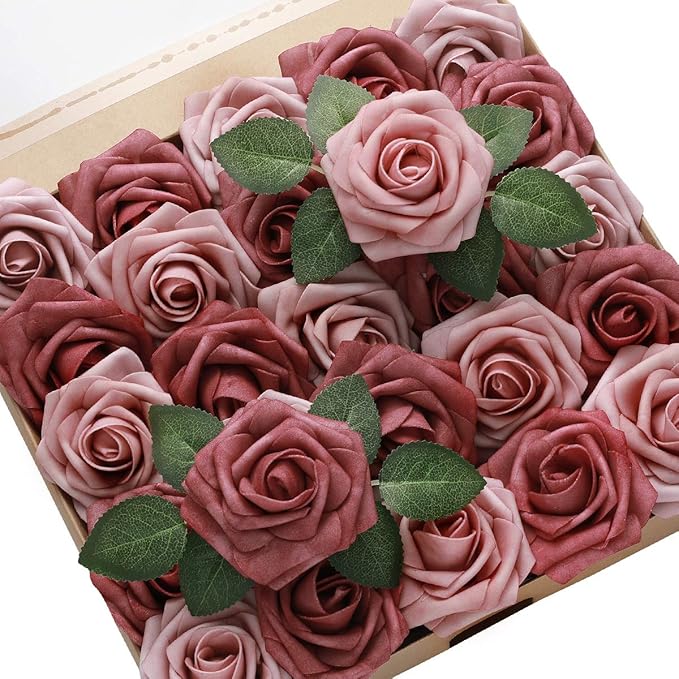 DerBlue 60pcs Artificial Roses Flowers Real Looking Fake Roses Artificial Foam Roses Decoration DIY for Wedding,Arrangements Party Home Decorations