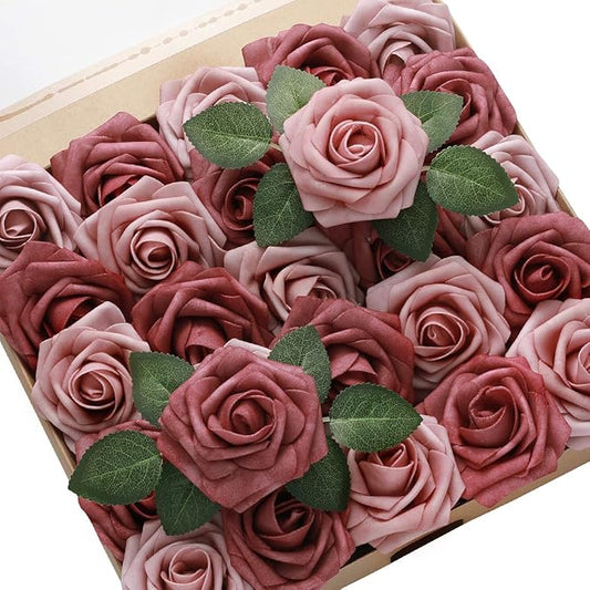 DerBlue 60pcs Artificial Roses Flowers Real Looking Fake Roses Artificial Foam Roses Decoration DIY for Wedding,Arrangements Party Home Decorations