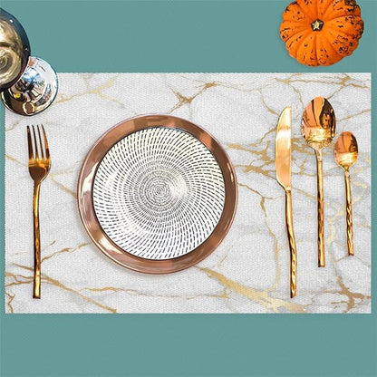 PVC Placemats Set of 1 White Gold Marble Wipeable Table Mats Washable Heat Resistant Non Slip Vinyl Dining Table Mat for Kithen Indoor Outdoor Patio Farmhouse Place Mats Decorative