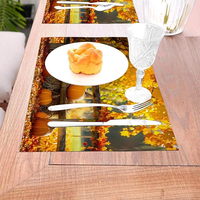 PVC Placemats Set of 1 Wipeable Table Mats Washable Heat Resistant Non Slip Vinyl Dining Table Mat for Kitchen Indoor Outdoor Patio Farmhouse Place Mats Autumn Pumpkin Maple Decorative