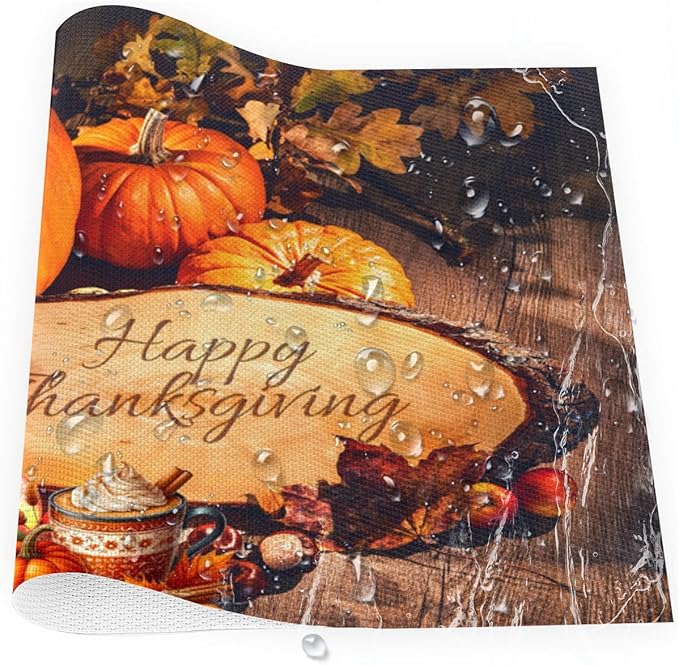 Thanksgiving Holiday Modern Pumpkins Placemats Set of 6 PVC Vinyl Non Slip Table Mats Heat Resistant Place Mats Washable Wipeable Dining Table Mat for Kitchen Party Indoor Outdoor Decorative Gift