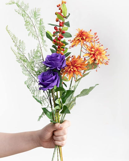 DuHouse 10pcs Fake Roses Artificial Silk Flowers Faux Rose Flower Long Stems Bouquet for Arrangement Wedding Centerpiece Party Home Kitchen Decor(Purple)