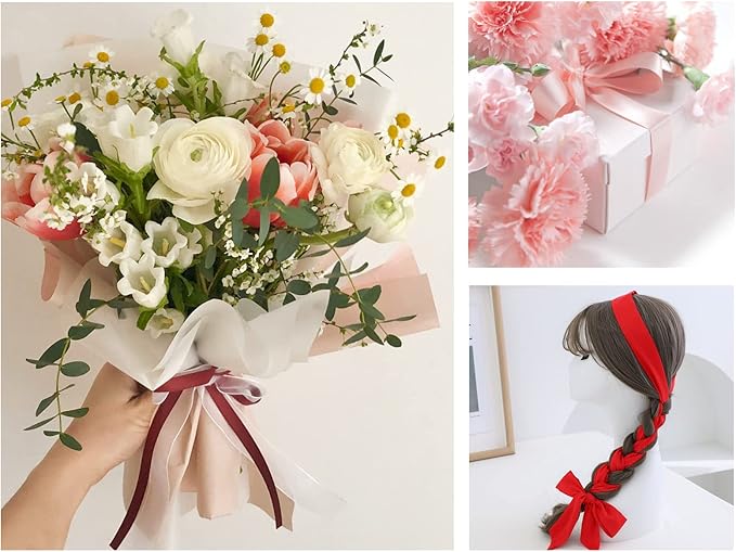 Black Double Faced Satin Ribbon 3/8 inch Flower Boutique Gift Wrapping Ribbon 10mm 100yards Continuous Fabric Silk Bow Ribbon for Christmas-DIY Crafts Hair Headband-Sewing-Wedding Decorations