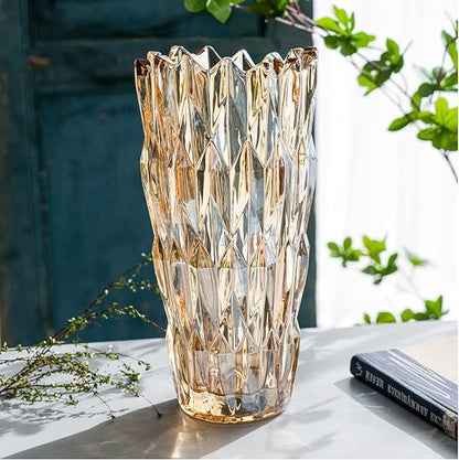 9.6" High Amber Glass Flower Vase for Home Decor, Dining Wedding Table Office Holiday Party Centerpiece Decoration