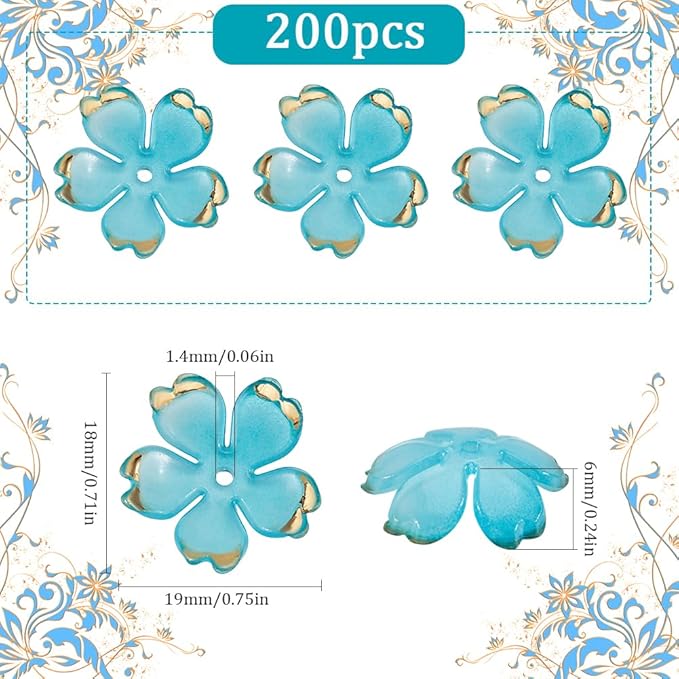 SUNNYCLUE 1 Box 200pcs Acrylic Flower Bead Caps Flower Shaped Bead Mini Light Sky Blue Transparent Floral Spacer 5-Petal Flowers Bead Bulk for Jewelry Making Necklace Bracelet Supplies Decoration