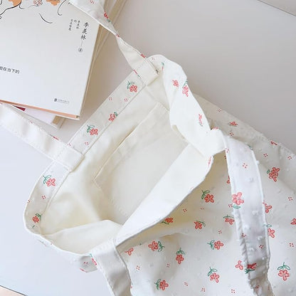 Cotton Canvas Tote Bag Reusable Soft Grocery Cloth Bag Floral Shoulder Bag for Beach Travel Shopping