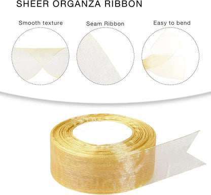 1.5 inch Sheer Organza Ribbon Gold Chiffon Ribbon for Gift Wrapping Christmas Halloween Decoration Wedding Bouquet Crafts 50 Yards