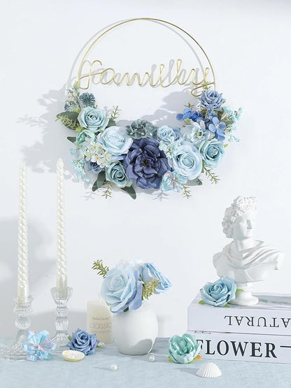 Artificial Flowers Combo Box Blue Flowers Silk Fake Roses with Stems for DIY Wedding Bridal Bouquets,Table Centerpieces,Cake Floral Arrangement,Baby Shower,Birthday Party Home Decorations