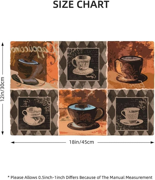 Coffee Linen Table Placemats Set of 6 Vintage Modern Art Placemat Indoor Outdoor Party Home Desktop Kitchen Dining Room Decoration 12x18 Inch