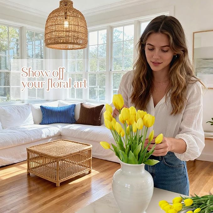 15Pcs Fake Tulips Artificial Flowers Real Touch Latex Bouquet Faux Tulips for Centerpiece Arrangements Wedding Party Home Décor (Yellow)