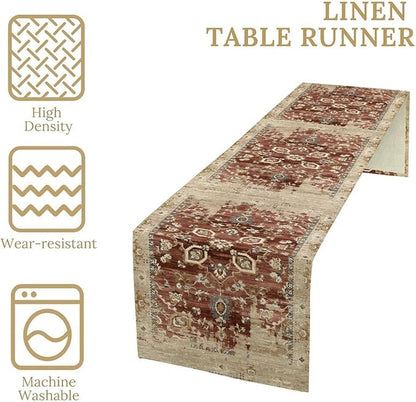 Vintage Persian Table Runner, Boho Ornate Medallion Rust Flower Oriental Style Table Runner for Kitchen Dining Indoor Outdoor Home Party Decor, 13x120 Inch