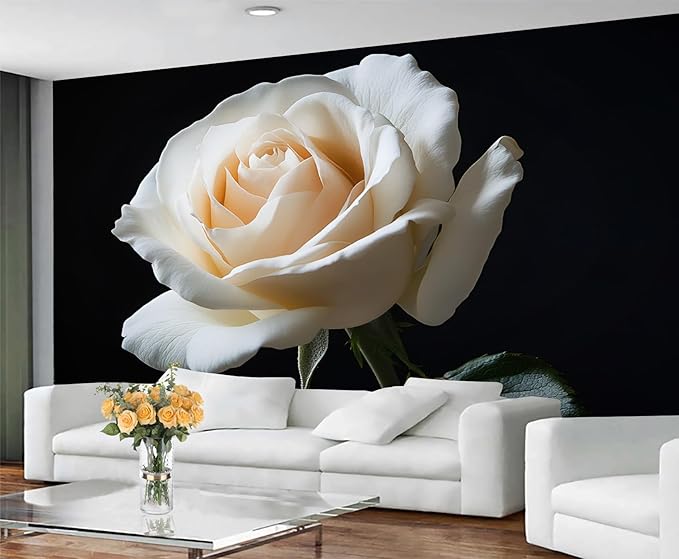 White Rose Wall Mural, Romantic White Rose 3D Wall Murals, Simple Elegant Flowers Wallpaper Mural, for Living Room Bedroom Large Wallpaper Indoor Decor 98.4" W x68.9 H