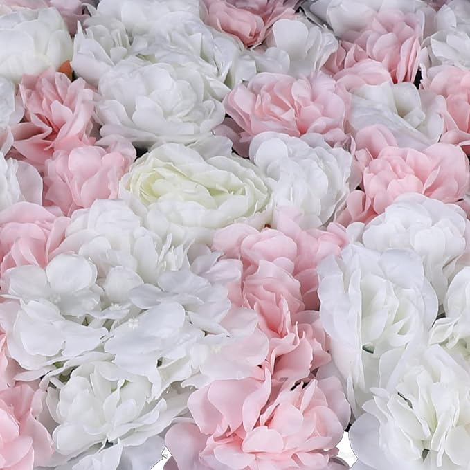 12Pcs 15.75" x 23.62x 0.79 Artificial Flower Wall Panels,Flower Wall Mat Silk Flower Panels for Outdoor Garden Backyard Fence Fence Privacy Screen and Indoor Wall Decor(12Pcs White+Light Pink)
