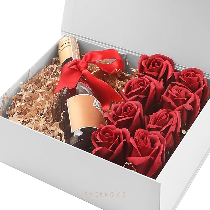 PACKHOME 6 Gift Boxes 9x6.5x3.8 Inches, Rectangle Collapsible Boxes with Magnetic Lids for Gift Packaging (Matte White, Grain Texture)