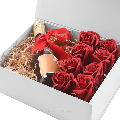 PACKHOME Gift Box 9x6.5x3.8 Inches, Rectangle Collapsible Box with Magnetic Lid for Gift Packaging (Matte White, Grain Texture)