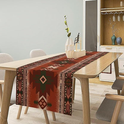Aztec Table Runner Southwestern Ethnic Style Geometric Navajo Tribe Abstract Pattern Vintage Rustic Table Dinner Table Runner 13x108 Inch