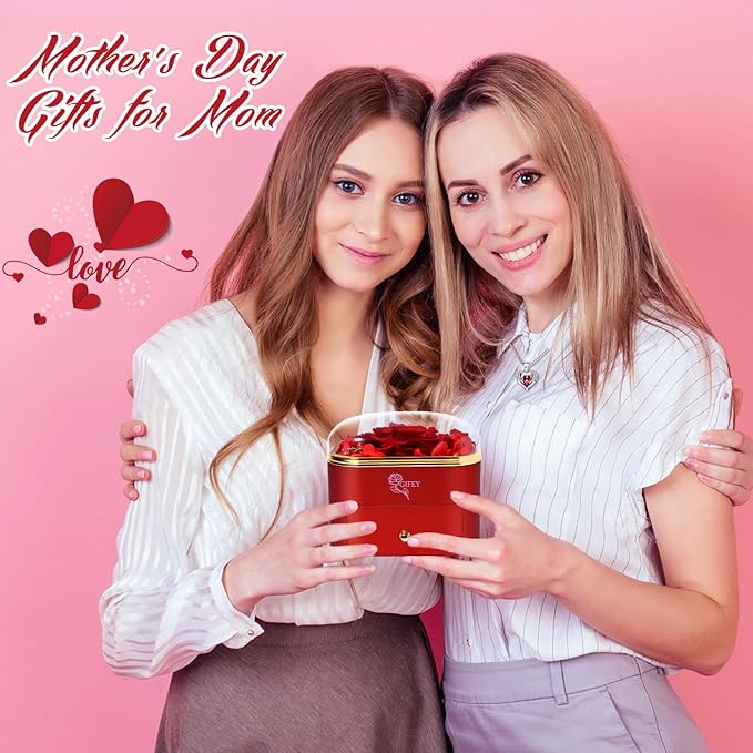 Christmas Flower Gifts for Her,Preserved Red Rose with Necklace,Preserved Flowers for Delivery Prime Gifts for Women Mom Wife Girlfriend Gifts Ideas on Birthday Anniversary Christmas Valentines Day