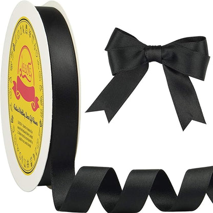 Double Face Black Satin Ribbon 5/8 inch X 50 Yards Polyester Black Ribbon for Gift Wrapping Very Suitable for Weddings Party Invitation Decorations and More