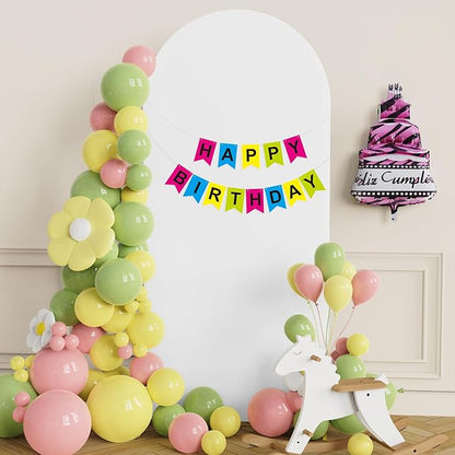 Putros 6ft Metal Arch Stand with Cover White Spandex Fitted Wedding Arch Cover and Round Top Chiara Backdrop Set for Birthday Party Baby Shower Decoration
