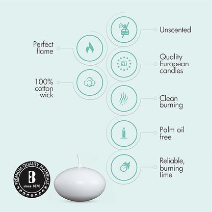 BOLSIUS White Floating Candles - Bulk Case of 16 Packs = Total 320 Candles - 5 Hours - Premium European Quality - Consistent Smokeless Flame