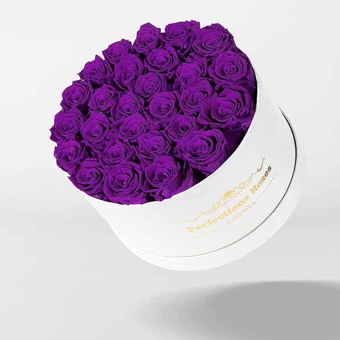 Perfectione Roses 27 Roses in a Box, Mothers Day Rose, Preserved Flowers for Her, Flowers for Delivery Birthday Gifts for Women (Purple)