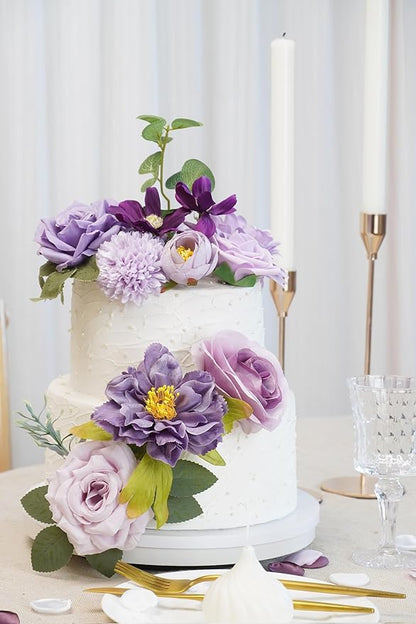 Artificial Flower Purple Combo Box Set Fake Rose Dahlia for DIY Wedding Center Bouquet Bride Baby Shower Party Tables Decoration Floral Arrangements.