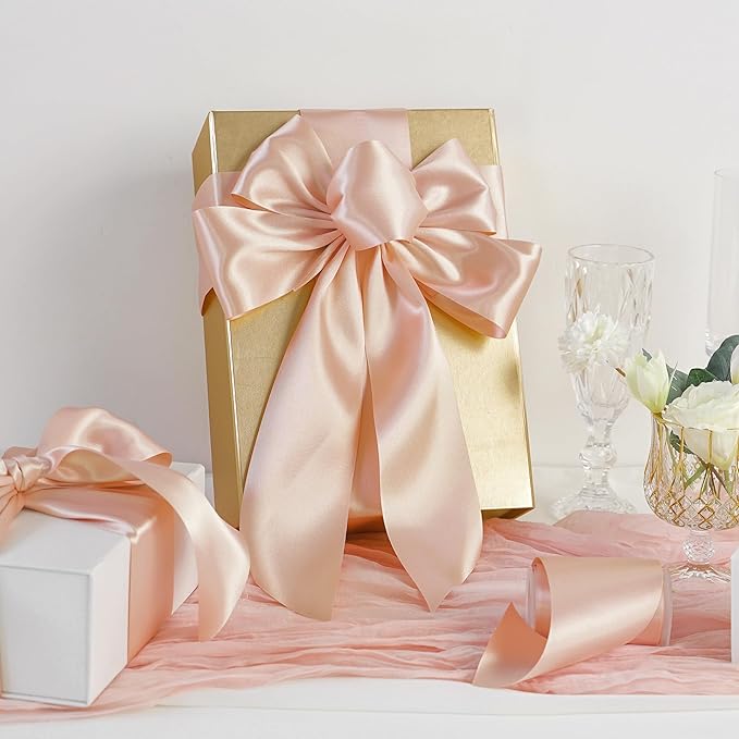 MEEDEE Rose Gold Satin 3 Inch Ribbon Lux Double Faced Satin Ribbon Christmas by 10 Yards Tree Ribbons Rose Gold Ribbons for Christmas Tree, Weddings, Flower Bouquet