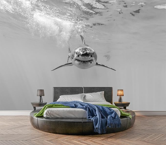 Eierme-Ferocious Great White Shark Mural Wallpaper Peel and Stick 90" x 67"
