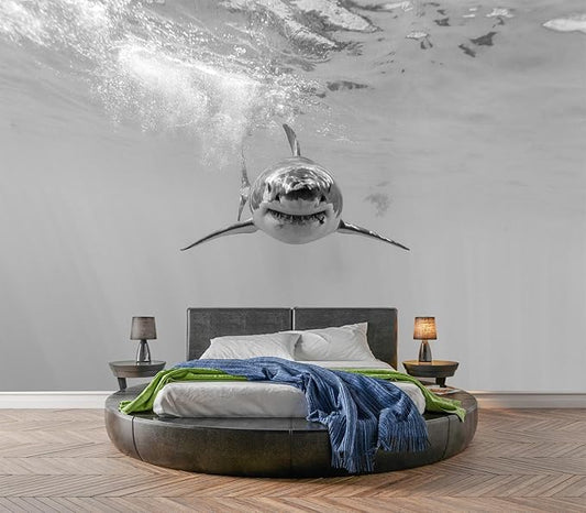 Eierme-Ferocious Great White Shark Mural Wallpaper Peel and Stick 90" x 67"